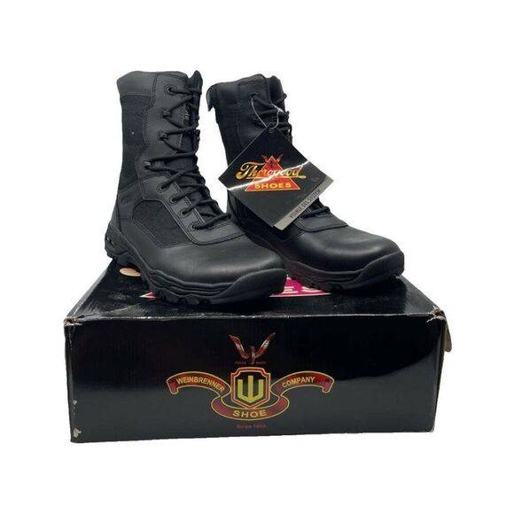 Thorogood Mens 8" Stealth Combat Boots Black Leather Side Zip Lace Up 12 M New - Picture 2 of 12